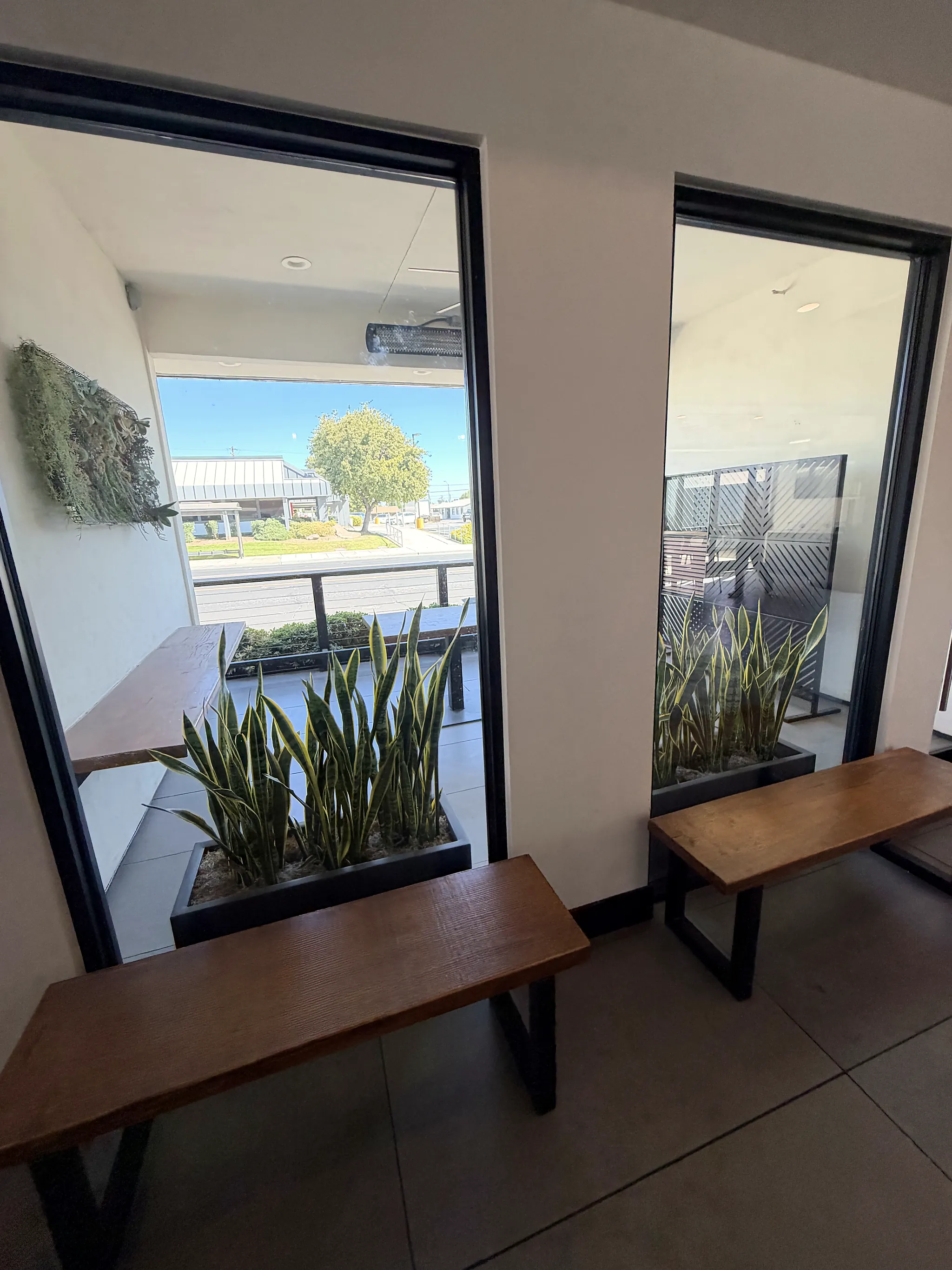 Window benches looking out to the patio